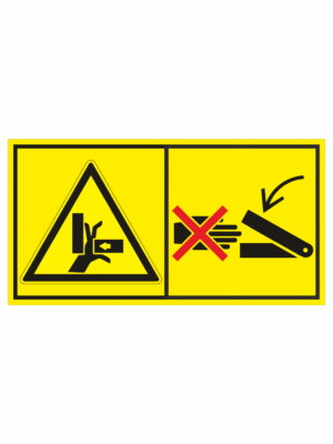 Značení strojů dle ISO 11 684 - Kombinovaný štítek: Nebezpečí rozdrcení ruky / Nesahej za chodu do prostoru stroje (Horizontální)