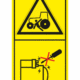 Značení strojů dle ISO 11 684 - Kombinovaný štítek: Nebezpečí přejetí / Motor startuj jen z místa k tomu určenému (Vertikální)