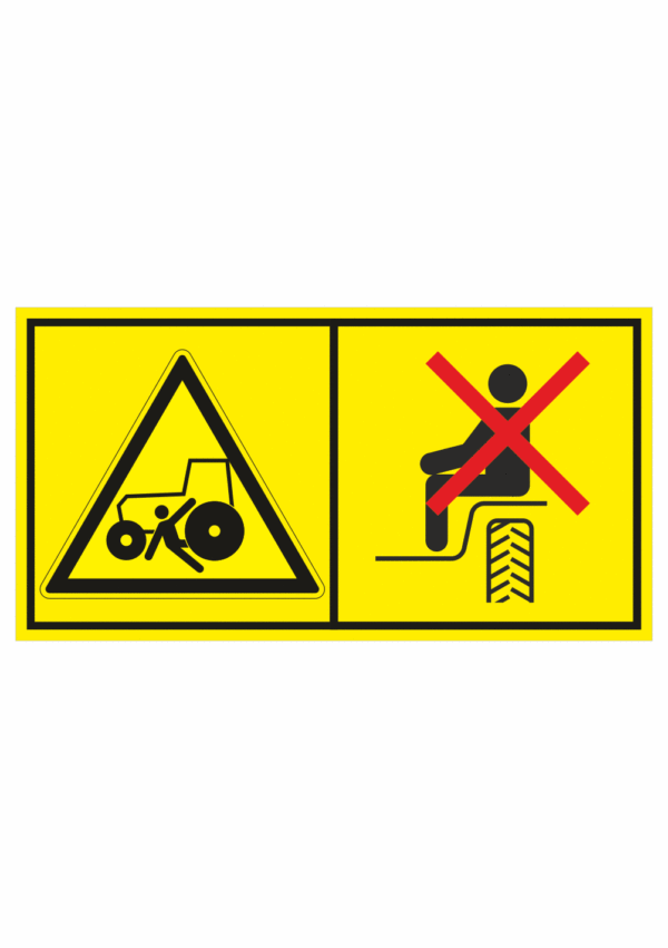 Značení strojů dle ISO 11 684 - Kombinovaný štítek: Nebezpečí přejetí / Přeprava osob povolena jen na místech k tomu určených (Horizontální)