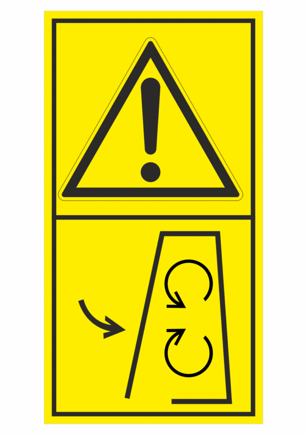 Značení strojů dle ISO 11 684 - Kombinovaný štítek: Výstraha / Nesundávej kryt za provozu (Vertikální)