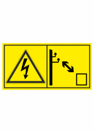 Značení strojů dle ISO 11 684 - Kombinovaný štítek: Vysoké napětí / zdržujte se v bezpečné vzdálenosti (Horizontální)