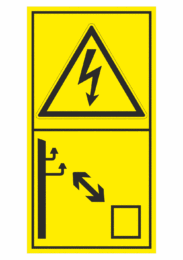 Značení strojů dle ISO 11 684 - Kombinovaný štítek: Vysoké napětí / zdržujte se v bezpečné vzdálenosti (Vertikální)