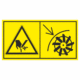 Značení strojů dle ISO 11 684 - Kombinovaný štítek: Nebezpečí pořezání / Neotvírej kryt rotujících nožů (Horizontální)