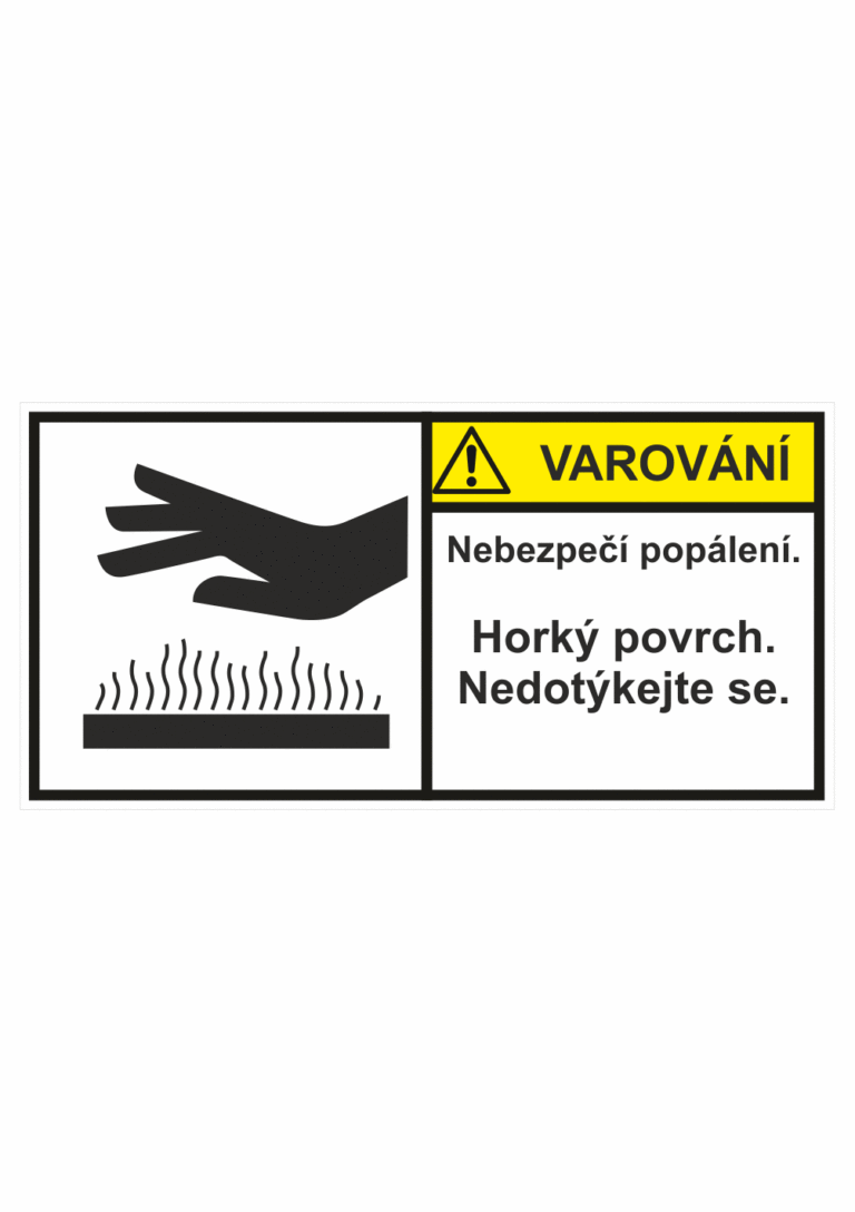 Značení strojů dle ISO 3864-2 - Varování: "Nebezpečí popálení / Horký povrch. / Nedotýkejte se."