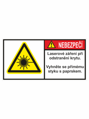 Značení strojů dle ISO 3864-2 - Nebezpečí: "Laserové záření pří odstranění krytu / Vyhněte se přímému styku s paprskem"