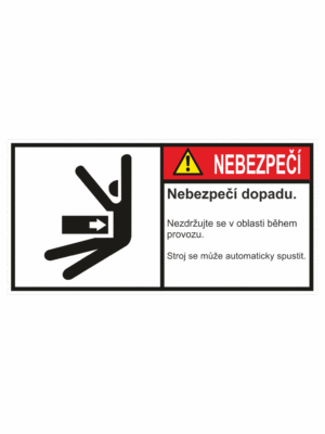 Značení strojů dle ISO 3864-2 - Nebezpečí: "Nebezpečí dopadu / Nezdržujte se v oblasti během provozu (