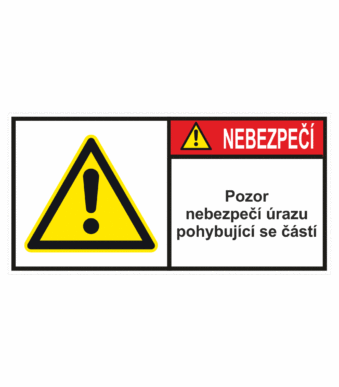 Značení strojů dle ISO 3864-2 - Nebezpečí: "Pozor nebezpečí úrazu pohybující se části!