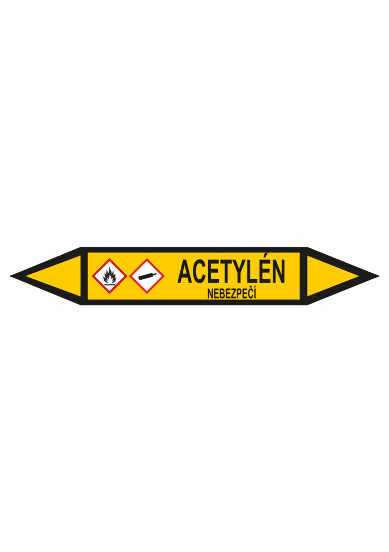 Značení dle ČSN - Potrubní šipky se symboly GHS Plyn: Acetylén