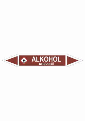 Značení dle ČSN - Oboustranné potrubní šipky se symboly GHS Tekutiny: Alkohol