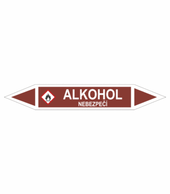 Značení dle ČSN - Oboustranné potrubní šipky se symboly GHS Tekutiny: Alkohol