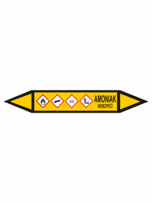 Značení dle ČSN - Potrubní šipky se symboly GHS Plyn: Amoniak