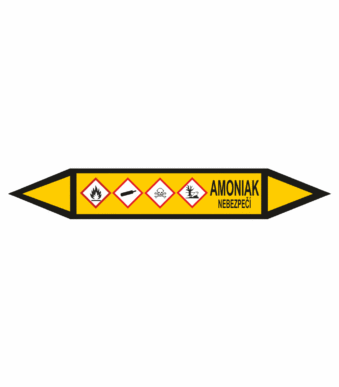 Značení dle ČSN - Potrubní šipky se symboly GHS Plyn: Amoniak