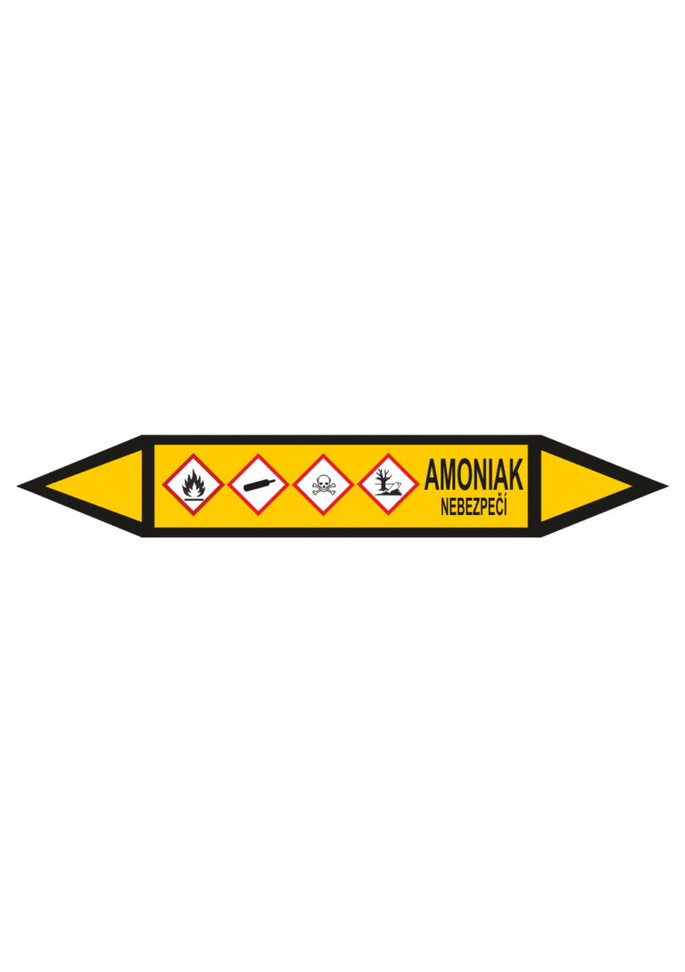 Značení dle ČSN - Potrubní šipky se symboly GHS Plyn: Amoniak