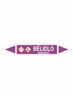Značení dle ČSN - Oboustranné potrubní šipky se symboly GHS Kyseliny: Bělidlo