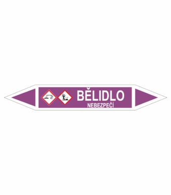 Značení dle ČSN - Oboustranné potrubní šipky se symboly GHS Kyseliny: Bělidlo