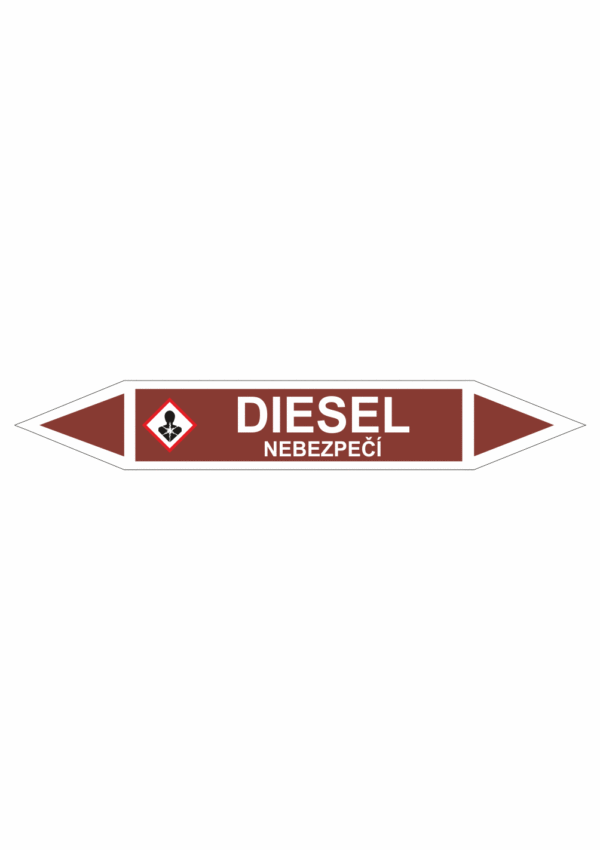 Značení dle ČSN - Oboustranné potrubní šipky se symboly GHS Tekutiny: Diesel