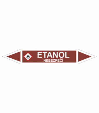 Značení dle ČSN - Oboustranné potrubní šipky se symboly GHS Tekutiny: Etanol
