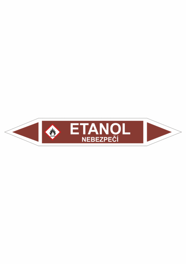 Značení dle ČSN - Oboustranné potrubní šipky se symboly GHS Tekutiny: Etanol