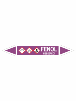 Značení dle ČSN - Oboustranné potrubní šipky se symboly GHS Kyseliny: Fenol