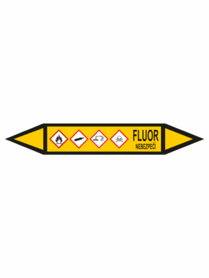 Značení dle ČSN - Potrubní šipky se symboly GHS Plyn: Fluor