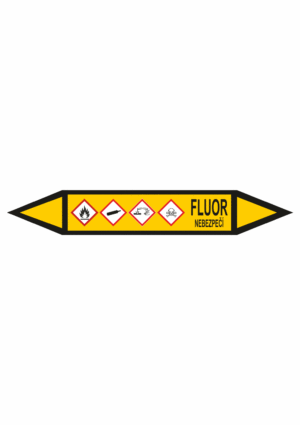 Značení dle ČSN - Potrubní šipky se symboly GHS Plyn: Fluor