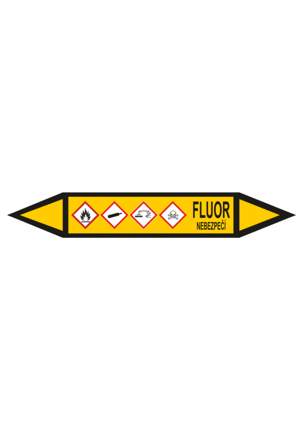 Značení dle ČSN - Potrubní šipky se symboly GHS Plyn: Fluor