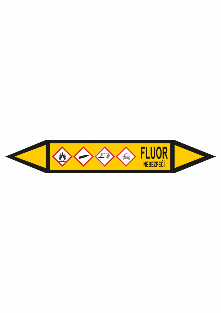 Značení dle ČSN - Potrubní šipky se symboly GHS Plyn: Fluor