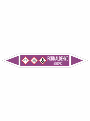 Značení dle ČSN - Oboustranné potrubní šipky se symboly GHS Kyseliny: Formaldehyd