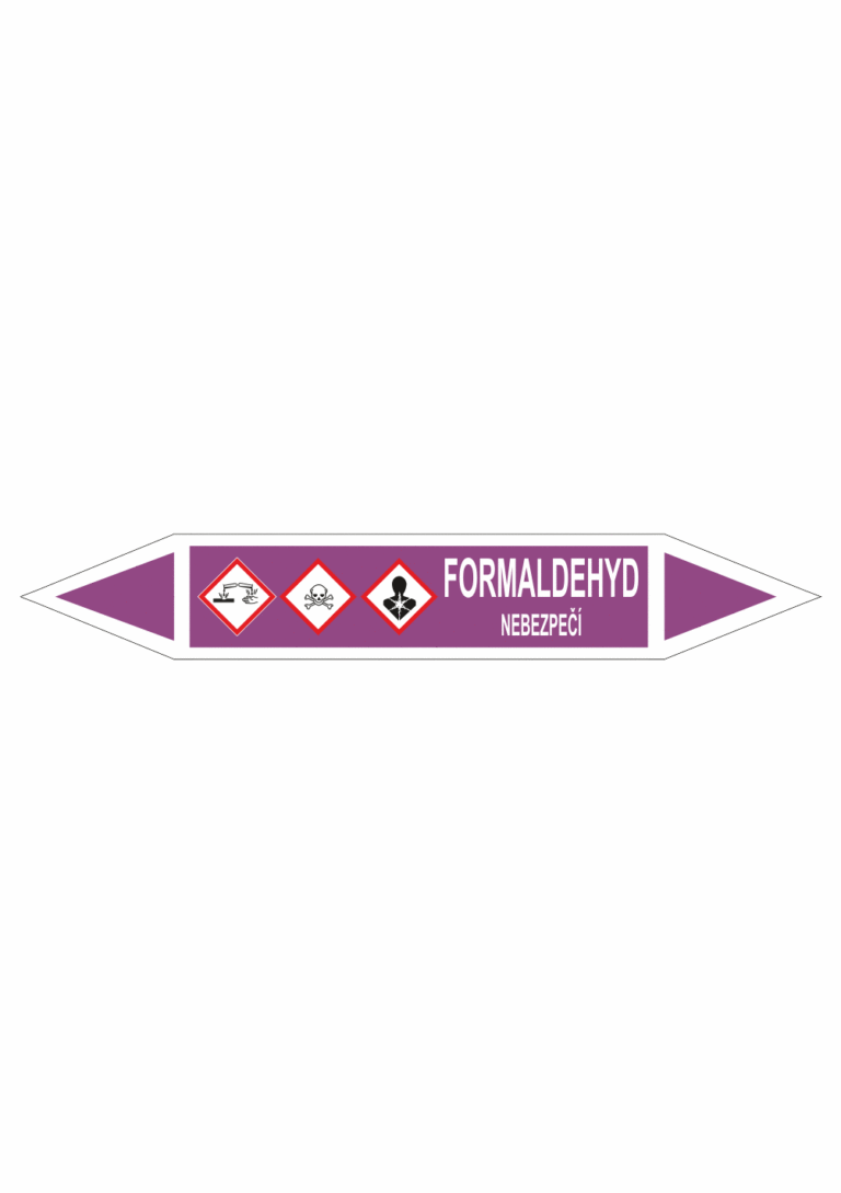 Značení dle ČSN - Oboustranné potrubní šipky se symboly GHS Kyseliny: Formaldehyd