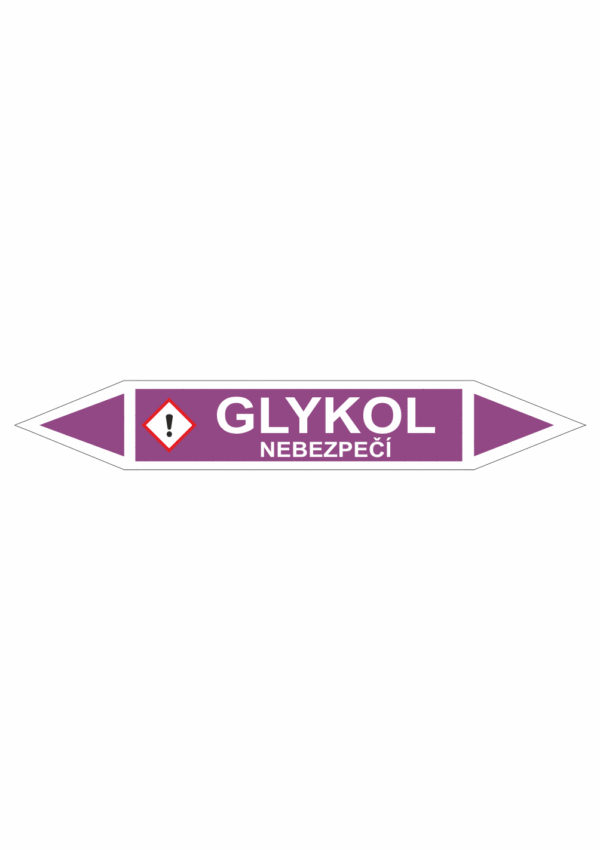 Značení dle ČSN - Oboustranné potrubní šipky se symboly GHS Kyseliny: Glykol