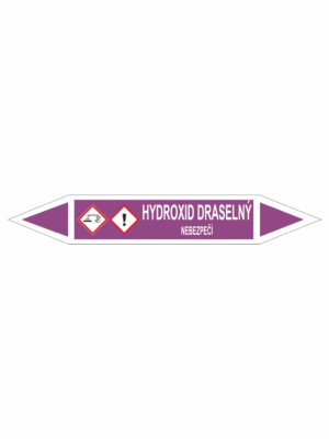 Značení dle ČSN - Oboustranné potrubní šipky se symboly GHS Kyseliny: Hydroxid draselný