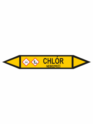 Značení dle ČSN - Potrubní šipky se symboly GHS Plyn: Chlór