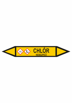 Značení dle ČSN - Potrubní šipky se symboly GHS Plyn: Chlór