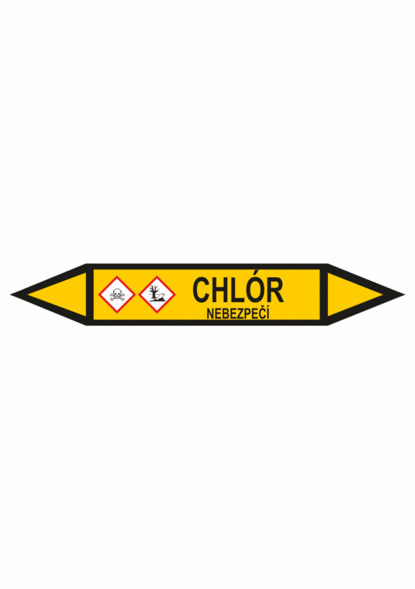 Značení dle ČSN - Potrubní šipky se symboly GHS Plyn: Chlór