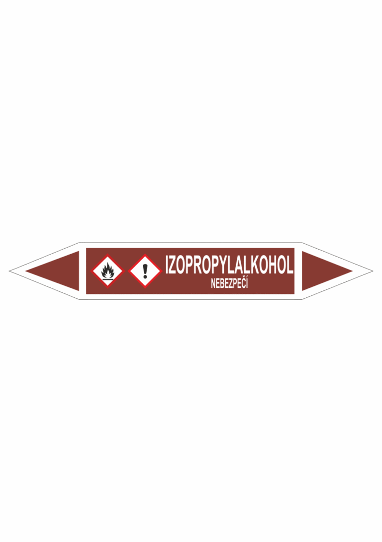 Značení dle ČSN - Oboustranné potrubní šipky se symboly GHS Tekutiny: Izopropylalkohol
