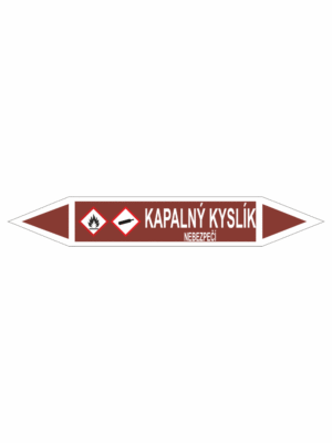 Značení dle ČSN - Oboustranné potrubní šipky se symboly GHS Tekutiny: Kapalný kyslík