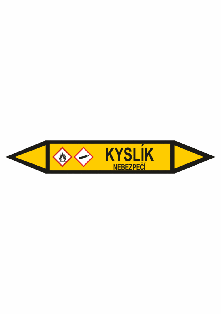 Značení dle ČSN - Potrubní šipky se symboly GHS Plyn: Kyslík