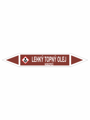 Značení dle ČSN - Oboustranné potrubní šipky se symboly GHS Tekutiny: Lehký topný olej