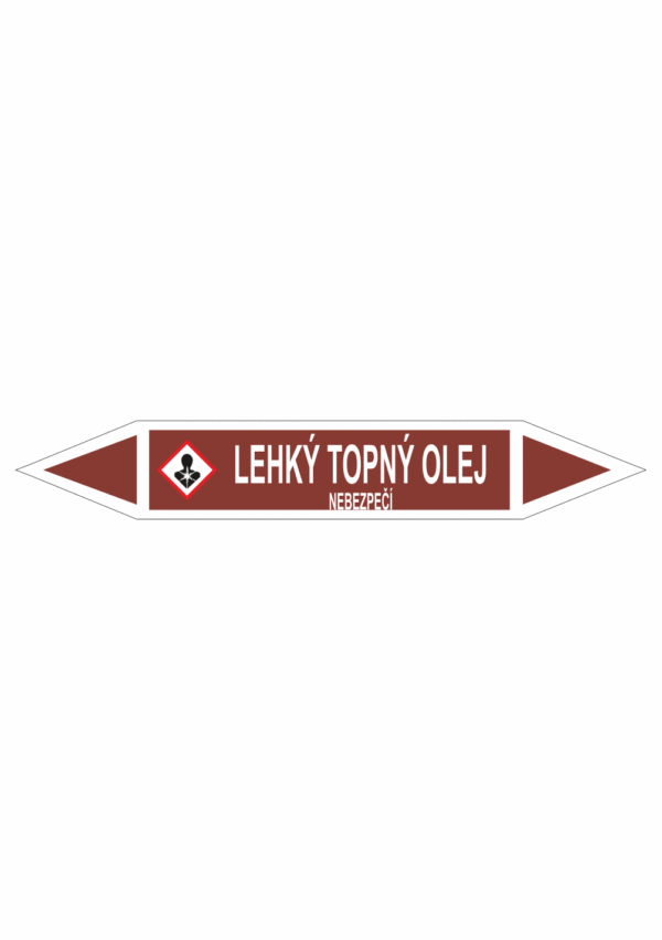 Značení dle ČSN - Oboustranné potrubní šipky se symboly GHS Tekutiny: Lehký topný olej