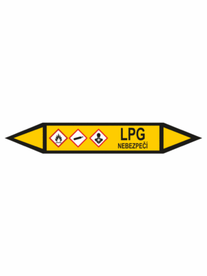 Značení dle ČSN - Potrubní šipky se symboly GHS Plyn: LPG