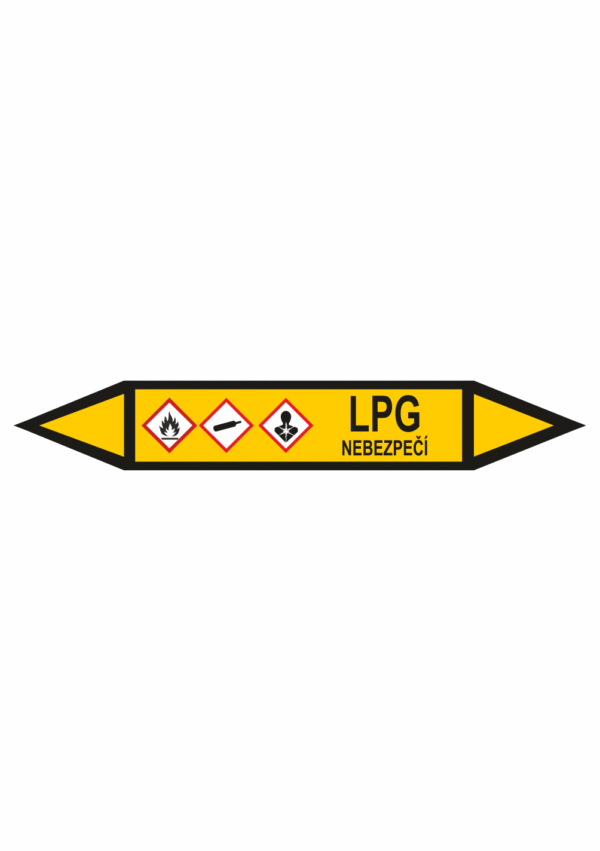 Značení dle ČSN - Potrubní šipky se symboly GHS Plyn: LPG