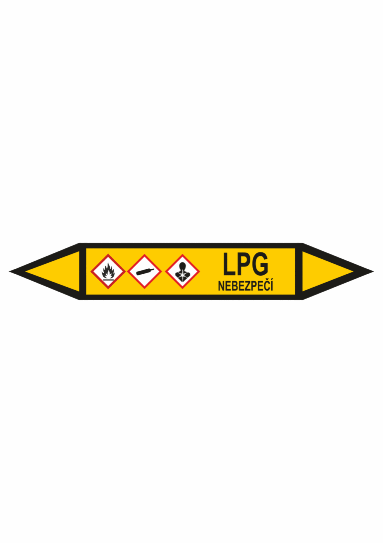 Značení dle ČSN - Potrubní šipky se symboly GHS Plyn: LPG