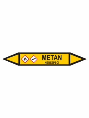 Značení dle ČSN - Potrubní šipky se symboly GHS Plyn: Metan