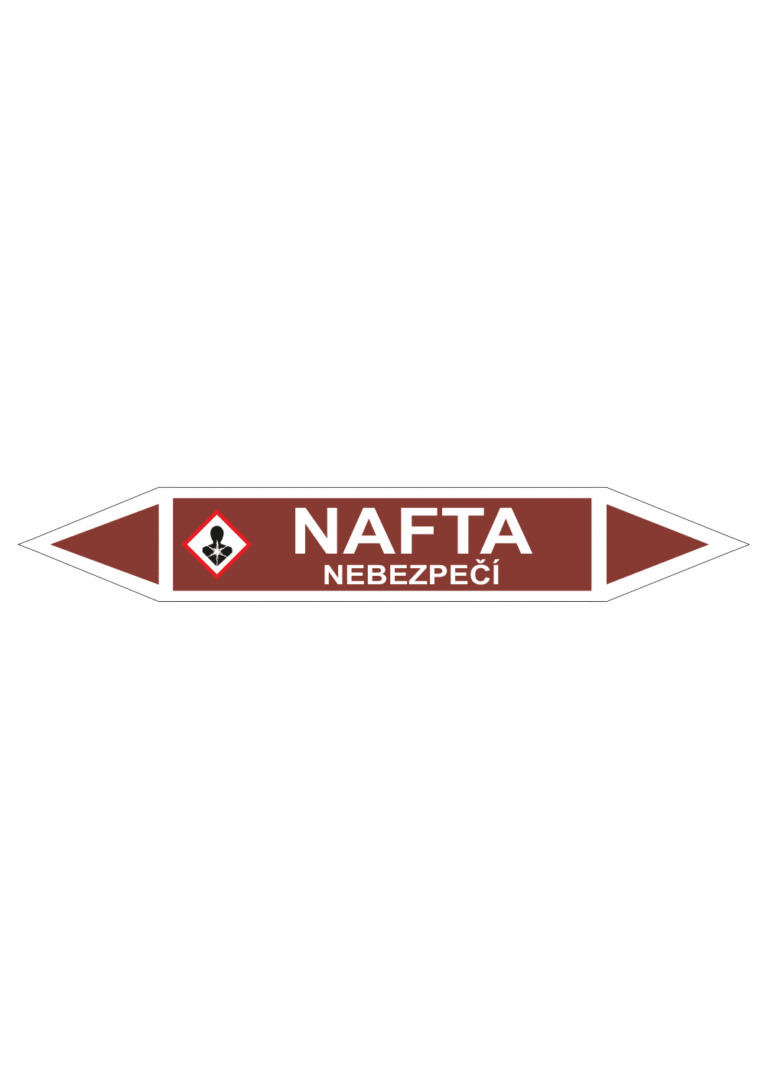 Značení dle ČSN - Oboustranné potrubní šipky se symboly GHS Tekutiny: Nafta