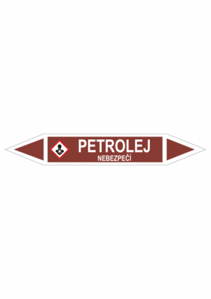 Značení dle ČSN - Oboustranné potrubní šipky se symboly GHS Tekutiny: Petrolej
