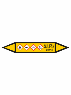 Značení dle ČSN - Potrubní šipky se symboly GHS Plyn: Sulfan