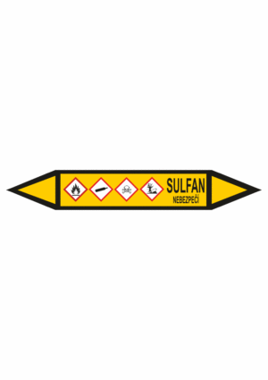 Značení dle ČSN - Potrubní šipky se symboly GHS Plyn: Sulfan