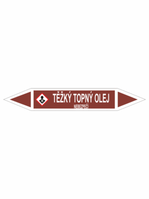 Značení dle ČSN - Oboustranné potrubní šipky se symboly GHS Tekutiny: Těžký topný olej