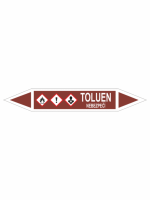 Značení dle ČSN - Oboustranné potrubní šipky se symboly GHS Tekutiny: Toluen