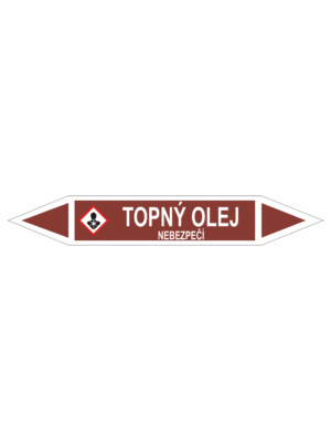 Značení dle ČSN - Oboustranné potrubní šipky se symboly GHS Tekutiny: Topný olej
